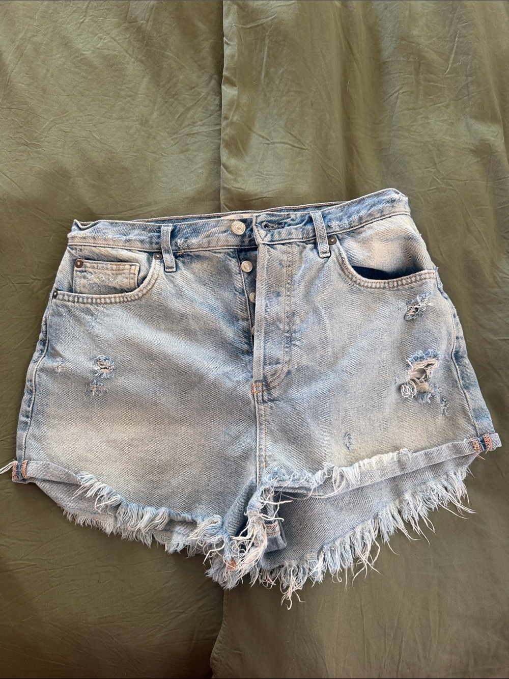 Free People Light Blue Distressed High-Rise Denim Shorts